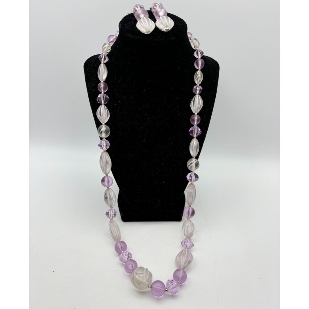 1980s Lavender Lucite Necklace-Earrings Set-Multi Shape Beads